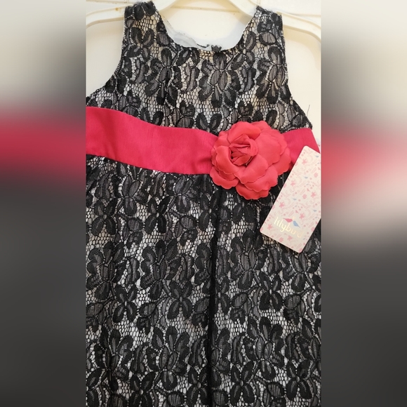New LILYBIRD black lace/red 🌹 flower 👗 dress size 4T - Picture 2 of 5